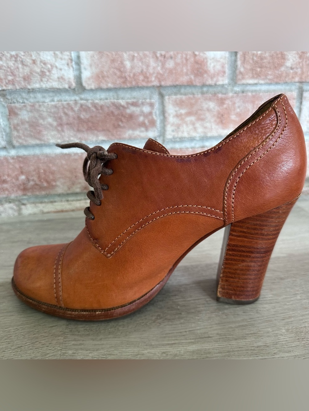 Kork-Ease Block Heels Wendy Lace Up Women’s 8.5 Leather Tan Academia Cottage - Picture 4 of 9